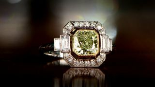 Art Deco 4.  20ct Yellow Canary Diamond 925 Silver Engagement Vintage Antique Ring