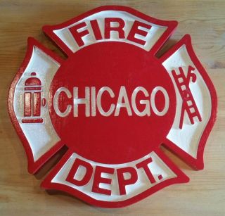 Fire Department Chicago 3D routed wood patch Plaque sign Custom Carved 2