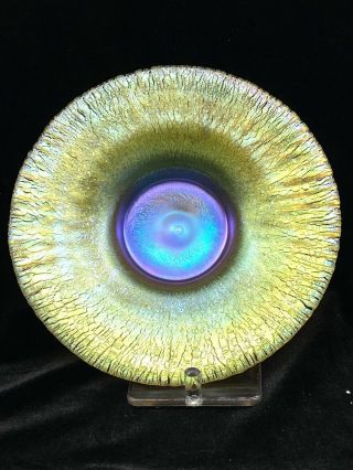 Vintage Signed Quezal Glass 6” Iridescent Dish/plate Art Nouveau
