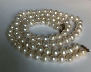 Vintage Art Deco Sterling Silver Natural Large Baroque Pearls 2 Strand Necklace