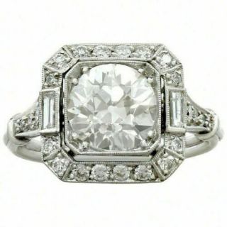 Antique Vintage Art Deco Engagement Bridal Ring 2 Ct Diamond 14k White Gold Over