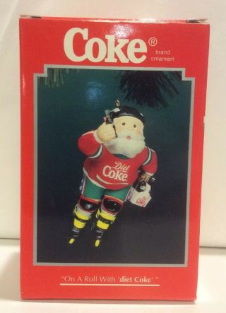 Enesco Coca - Cola 1996 Santa Ornament,  “on A Roll With ‘diet Coke”,  Pre - Owned