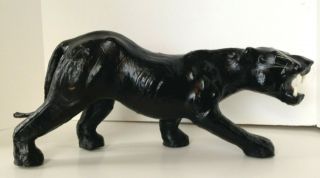 Vintage Leather Wrapped Black Panther - Animal Figure Statue Art Decor Safari