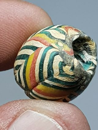 Extremely Rare Museum Quality Large Phoenician Glass Rainbow Bead 5,  5 Gr.  20mm