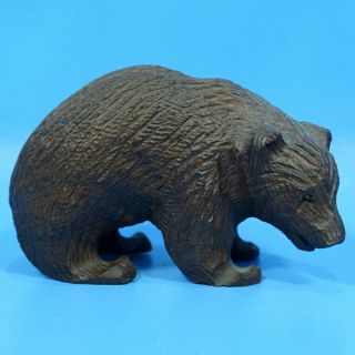 6 " Vintage Black Forest Wood Carving Walking Bear Hunt C1950s