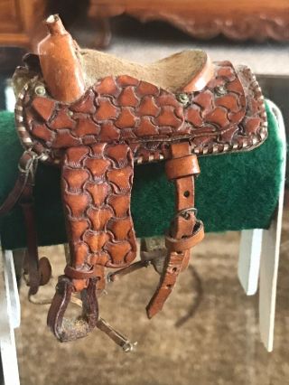 Vintage Horse Saddle Miniature Hand Crafted Tooled Leather Salesman Sample