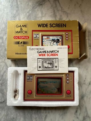 80s Vintage Nintendo Game & Watch Octopus Handheld Wide Screen Silver