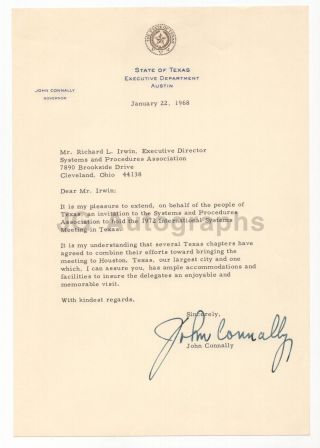 John Connally - U.  S.  Secretary Of The Treasury - Signed Letter (tls),  1968