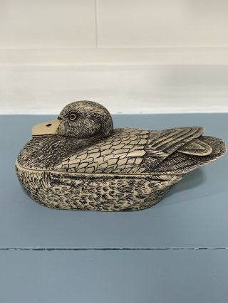 Scrimshaw Duck Box,  Vintage Duck Trinket Box