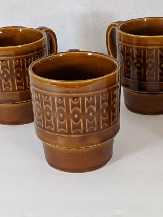 Set Of 4 Vintage Retro Stackable green/brown Coffee Cups Made in Japan 3