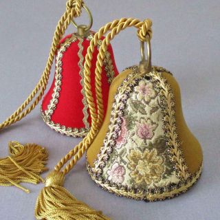 2 Vintage Musical Bells Brocade,  Velvet W Tassels W Germany Reuge Music Boxes