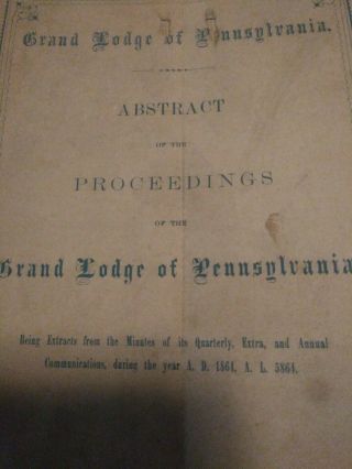 Rare 1865 Civil War Masonic Book 1864 Annual Proceedings Freemasons Pennsylvania