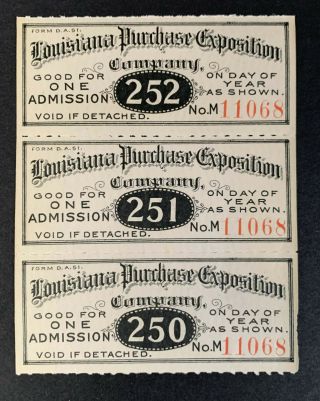 1904 St.  Louis Worlds Fair & Olympic Games Tickets (strip Of 3)