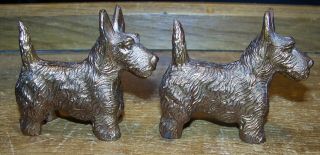 Pair Vintage Brass Bronze Scottish Terrier Scotty Dog Cast Metal Statue Figure 2