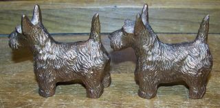 Pair Vintage Brass Bronze Scottish Terrier Scotty Dog Cast Metal Statue Figure 3