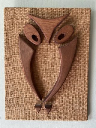 Mid Century Vintage Hanging Owl Art Decor Framed Picture Brutalist Sculpture