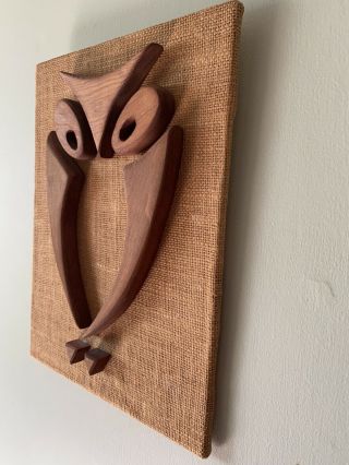 Mid Century Vintage Hanging Owl Art Decor Framed Picture Brutalist Sculpture 2