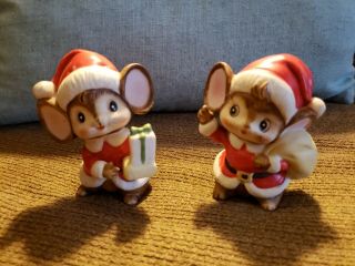 Vintage 80s Homeco Ceramic Bisque Figurines Christmas Santa Mouse