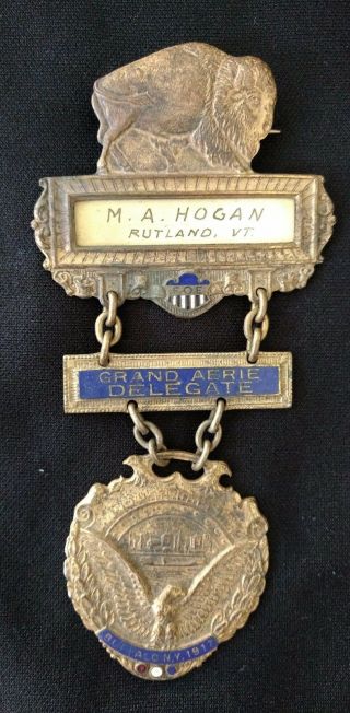 Grand Aerie Delegate F.  O.  E.  Medal Badge Pin Buffalo Ny 1917 - M.  A.  Hogan (vt)