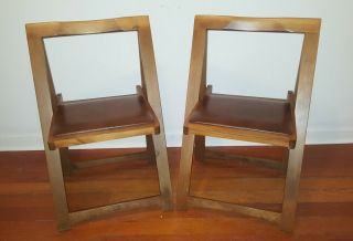Vintage Mid Century Modern Solid Wood Wooden Folding Chairs Mcm Danish