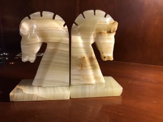 Carved Marble Stone Horse Head Bookends Vintage White