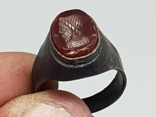 Fantastic Bronze Roman Seal Ring Carnelian Stone 5,  7 Gr 20 Mm