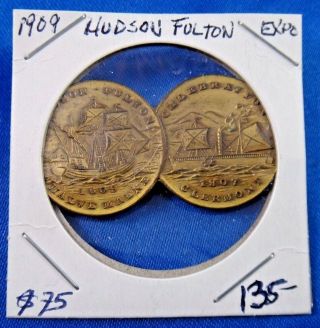 1909 Hudson Fulton Celebration Half Moon Claremont Pin Pinback Button 1 3/4 "