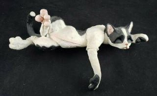 Country Artists A Breed Apart Smudge The Cat Lounging Figurine - Black & White