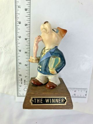 Kreiss Ceramics " The Winner " Dog With Nude Lady Trophy Comical Reverse Dog Show