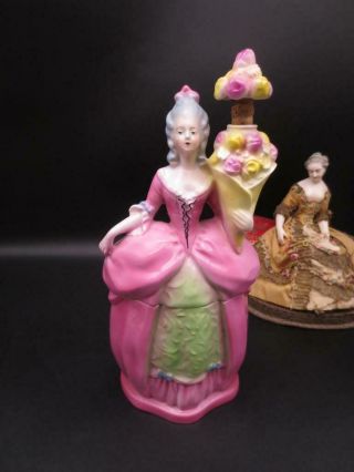 Vintage Porcelain Germany Half Doll Related Powder Trinket Box Perfume Bottle