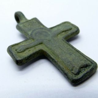 Medieval Ancient Artifact Bronze Double Sides Cross With Saint