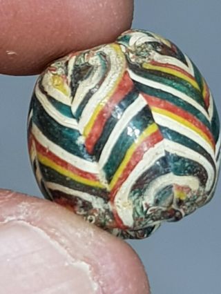Extremely Rare Museum Quality Large Phoenician Glass Rainbow Bead 6,  2 Gr.  18mm