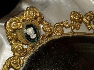 ⚡ Rare Vintage Large Ornate Gilt Gold Vanity Tray Aurora Borealis Cameos