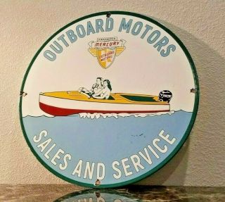 Vintage Mercury Kiekhaefer Porcelain Gas Outboard Motors Service Pump Plate Sign