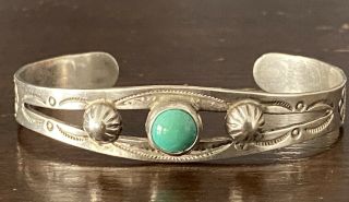 Vintage Fred Harvey Coin Silver Bright Turquoise Bracelet Very Fine Silver Work