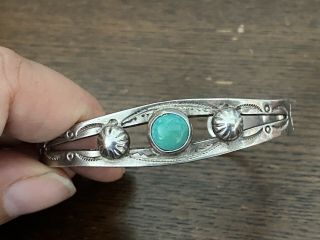 Vintage Fred Harvey Coin Silver Bright Turquoise Bracelet Very Fine Silver Work 3