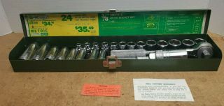 Vintage Sk Tools 3/8 Drive 24 Pc.  Socket Set Metric & Case & Paper Work