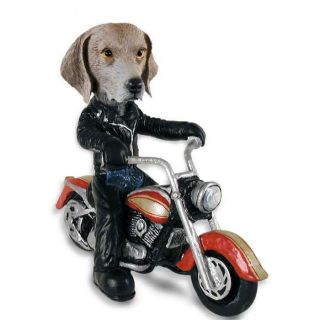 Weimaraner On A Motorcycle Stone Resin Figurine Statue