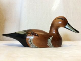 Hand Painted Carved Wood Duck Decoy Glass Eyes Mallard Vintage Wooden Female