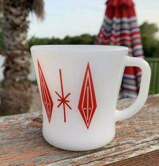 Vintage Federal Glass Red Atomic Diamonds Starburst Coffee Mug W/ D - Handle Htf