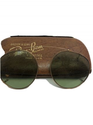 Vintage Ray Ban Attachable Sun Glasses Green Lense Engraved Frame With Case 1960
