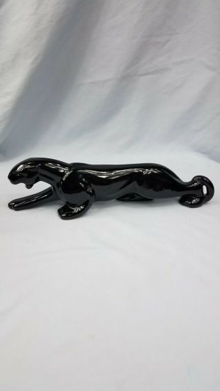 Vtg Mid Century Glossy Sleek Black Panther Ceramic Statue Figurine 13 "