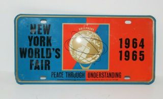 Vintage Ny Worlds Fair 1964 Souvenir License Plate Blue Orange 64 - 65