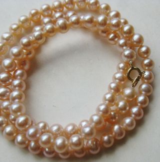 Fine Vintage 14k Gold 4.  5mm Pink Pearl Strand Choker Necklace