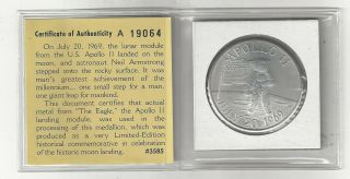 Apollo 11 Mfa Flown Metal Nasa Eagle Moon Landing Medallion Medal Coin 30th