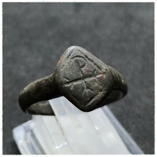 " Chi - Rho " Ancient Bronze Roman Ring 5,  21g