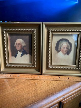 Vintage George & Martha Washington Framed Portrait C & A Richards Boston