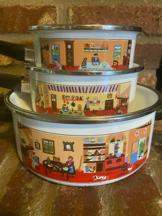 Vintage Villeroy & Boch Pot and Pan Set.  Design NAIF With Art by Gérard Laplau. 3