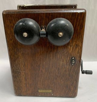 Vtg Antique Western Electric Oak Phone Telephone Bell Ringer Wall Box (a50)