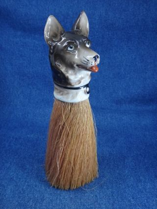 Antique German Shepherd Dog Porcelain China Half Doll Dresser Brush Germany